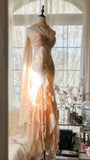 Light Pink Straps Mermaid Tiered Beaing Vintage Long Party Dress Evening Gown, HZ0319