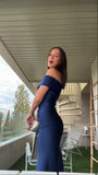 Dark Navy One Shoulder Mermaid Satin Long Party Dress Evening Gown, HZ0319