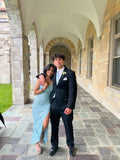 Shiny Blue Straps Sheath Sequins Long Formal Prom Dress Party Dress, HZ0319