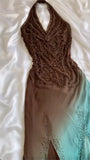 Ombre Halter Neck Sheath Beading Vinatge Long Party Dress Evening Dresses, HZ0319