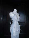 Light Blue Sleeveless Mermaid Beading Long Evening Dress Birthday Outfits, HZ0319