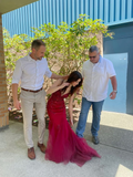 Pretty Burgundy Straps Mermaid Beaded Long Formal Prom Dress Evening Gown, HZ0319