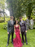 Pretty Burgundy Straps Mermaid Beaded Long Formal Prom Dress Evening Gown, HZ0319