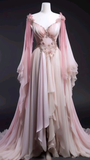 Retro Ombre Pink A-Line Chiffon Long Formal Prom Dress Evening Gown, HZ0319
