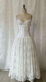 White Spaghetti Straps A-Line Lace Vintage Wedding Dress Long Party Dress , HZ0319