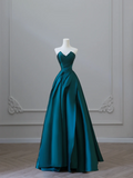 Elegant Green Strapless A-Line Satin Long Formal Evening Party Dresses, HZ0319