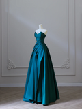 Elegant Green Strapless A-Line Satin Long Formal Evening Party Dresses, HZ0319