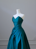 Elegant Green Strapless A-Line Satin Long Formal Evening Party Dresses, HZ0319