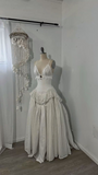 White Spaghetti Straps A-Line Lace Long Party Dresses Vintage Wedding Dresses, HZ0319