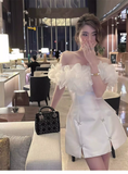 Elegant White Off-the-shoulder Beading Design A-line Party Dress Homecoming Dress, HZ0319