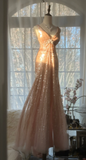Vintage Champagne Sparkling Sequin Design Romantic Chiffon Evening Dress Prom Dress HZ0319