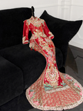Gorgeous Sparkling Beaded Sequin Mermaid Design Exquisite Embroidery Wedding Outfit Evening Dress Prom Dresses HZ0319