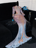 Fashion Sparkling Beaded Sequin Mermaid Elegant Chiffon Evening Dress Prom Dresses HZ0319