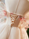 Vintage Pink 3D Flower Design A-line Off-the-shoulder Homecoming Dress , HZ0319
