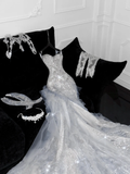 Elegant Sweetheart Lace Tulle Beaded Applique Design Gorgeous Mermaid Floor-length Wedding Dress HZ0319