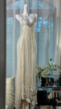 Gorgeous Shiny Beige Beaded Sequin Spaghetti Strap Design Chiffon Prom Dress Evening Dress HZ0319
