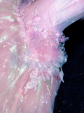 Sparkling Elegant Pink A-Line Tiered Prom Dress Evening Dress Ball Gown HZ0319
