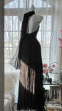Retro Black V-neck Applique Design Romantic Chiffon Evening Dress Prom Dress HZ0319