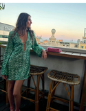 Fashion Green V-neck Sequin Design A-line Long-sleeved Women Party Dress Homecoming Dress, HZ0319
