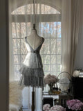 Chic Gray Beading Appliques A-line V-neck Tiered Party Dresses Homecoming Dresses, HZ0319