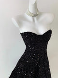 Vintage Black Strapless Sequin A-line Sweetheart Party Dresses Homecoming Dresses, HZ0319
