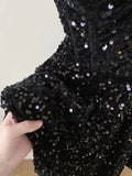 Vintage Black Strapless Sequin A-line Sweetheart Party Dresses Homecoming Dresses, HZ0319