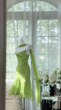 Chic Green Sequin Spaghetti Strap A-line Chiffon Party Dresses Homecoming Dresses, HZ0319