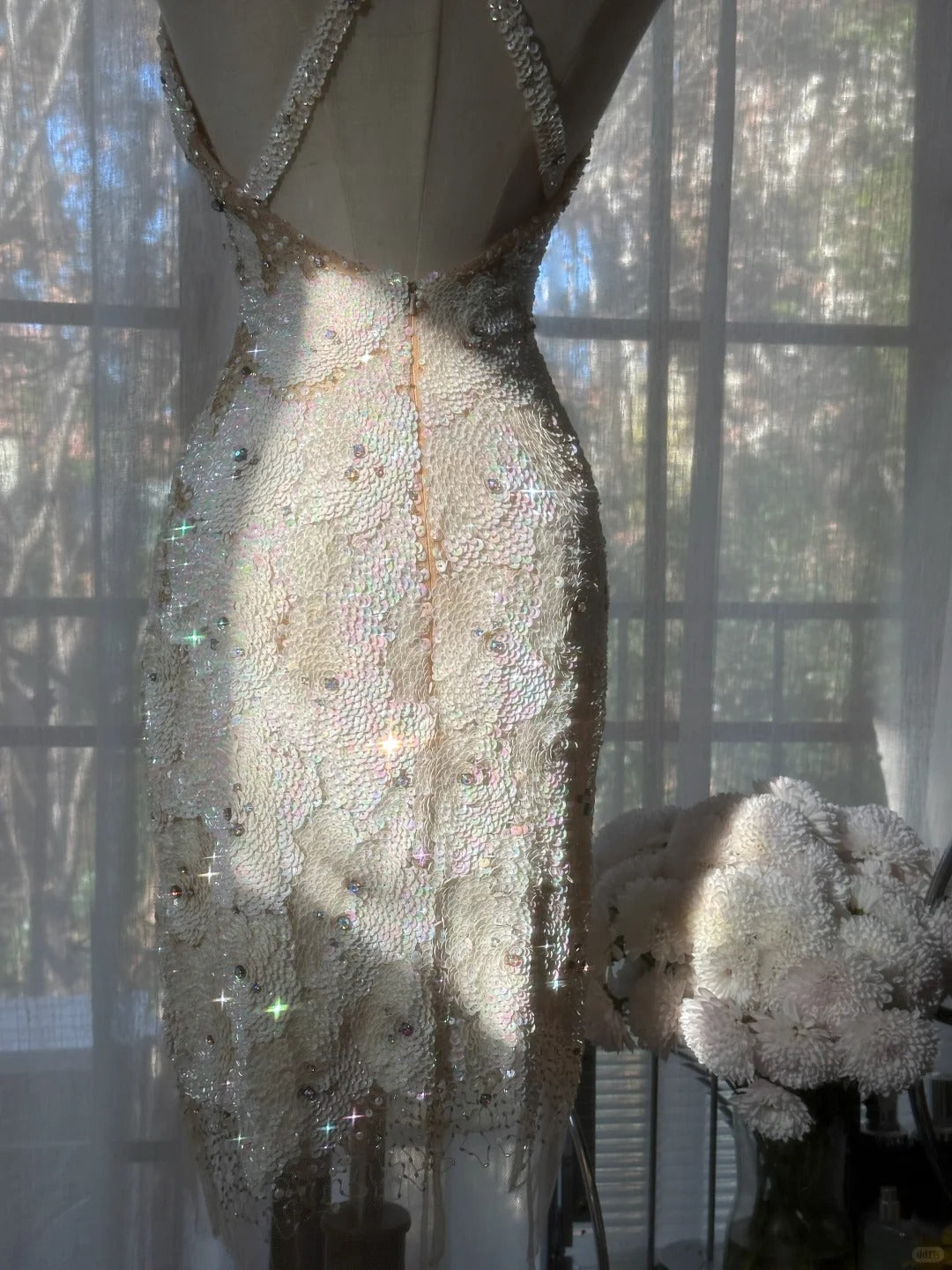 Vintage Beige Sequin Beading Appliques Spaghetti Strap A-line V-neck Party Dresses Homecoming Dresses, HZ0319
