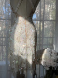 Vintage Beige Sequin Beading Appliques Spaghetti Strap A-line V-neck Party Dresses Homecoming Dresses, HZ0319