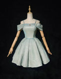 Sparkling Light Blue Sequin Spaghetti Strap Design A-line Satin Party Dress Homecoming Dress HZ0319